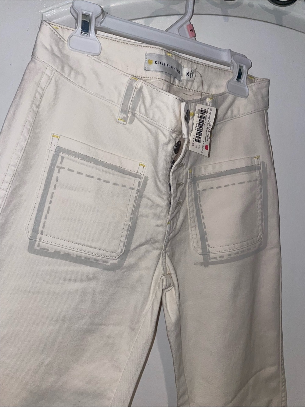 Kerri Rosenthal Brooklyn Cream Wide Leg Jeans Patch Pocket Coconut 🍦Size 25 NWT - Picture 6 of 9